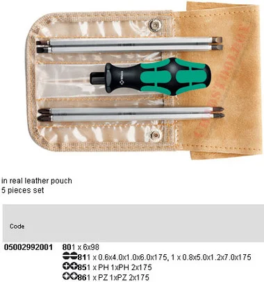 05002992001 WERA 88/3 5PC VARIO SET IN LEATHER WALL