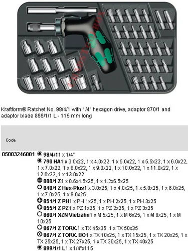 05003246001 WERA 98/42 KRAFTFORM 42PC HANDY RATCHET SET