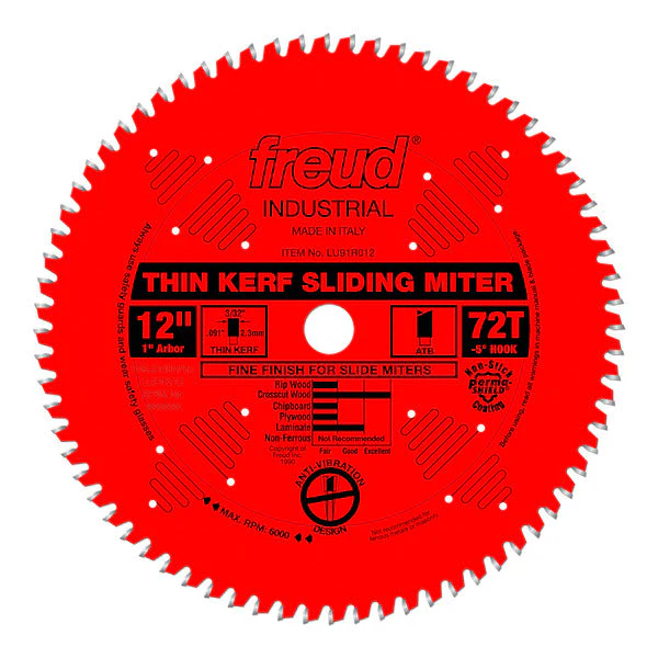 Freud LU91R012 12" Thin Kerf Sliding Compound Miter Saw Blade