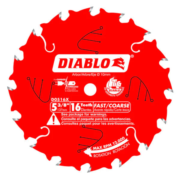 Diablo D0516X 5-3/8" x 16-Teeth Fast Framing Trim Saw Blade for Wood