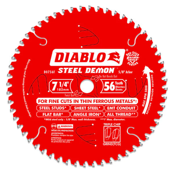 Diablo D0756F 7-1/4" x 56-Teeth Steel Demon™ Carbide Saw Blade for Thin Metal