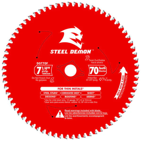 Diablo D0770F 7-1/4" x 70-Teeth Steel Demon™ Carbide Saw Blade for Thin Metal