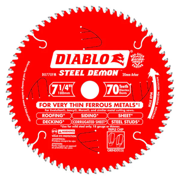 Diablo D0770FM 7" x 70-Teeth Steel Demon™ Saw Blade for Thin Metal