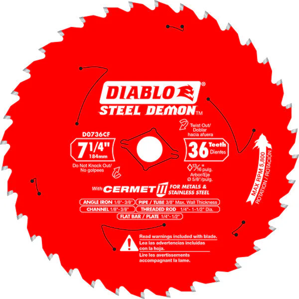 Diablo D0736CF 7-1/4" x 36-Teeth Steel Demon™ Cermet II Saw Blade for Thick Metal