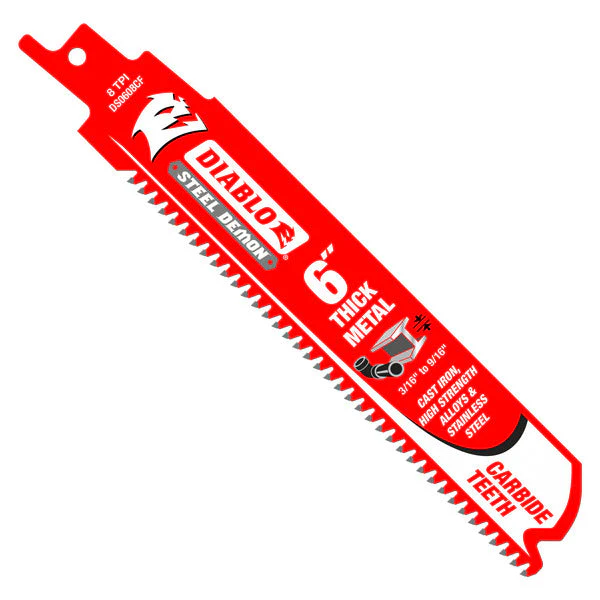008925137146_0fbf87de-9896-492e-9e1b-35765fc9c048_1200x1200.webp Diablo DS0608CF10 6" 8TPI Steel Demon™ Carbide Teeth Reciprocating Saw Blades for Thick Metal (10-Pack)