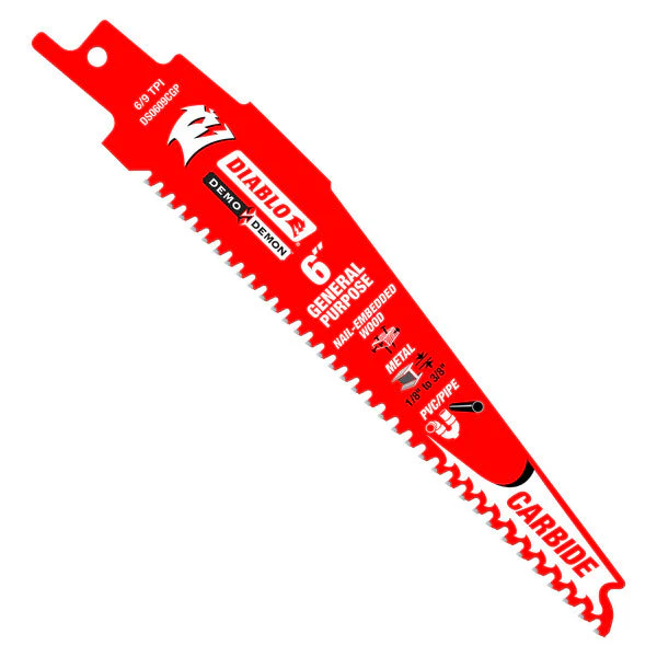 008925138648_59291987-e82b-44dc-871f-33cd29052f23_1200x1200.webp Diablo DS0609CGP 6" 6/9TPI Demo Demon™ Carbide Teeth Reciprocating Saw Blade for General Purpose Cuts