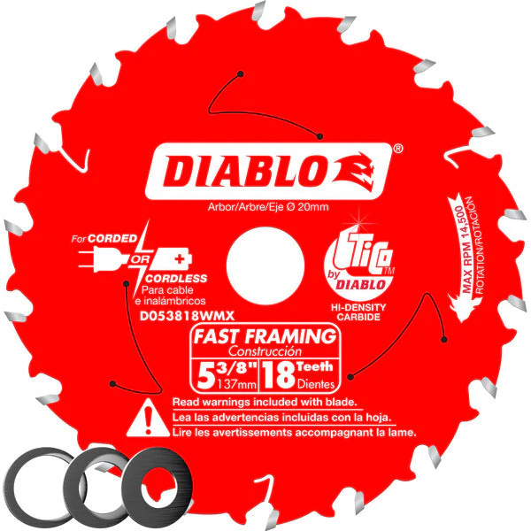 Diablo D053818WMX 5-3/8" x 18-Teeth Fast Framing Saw Blade for Wood