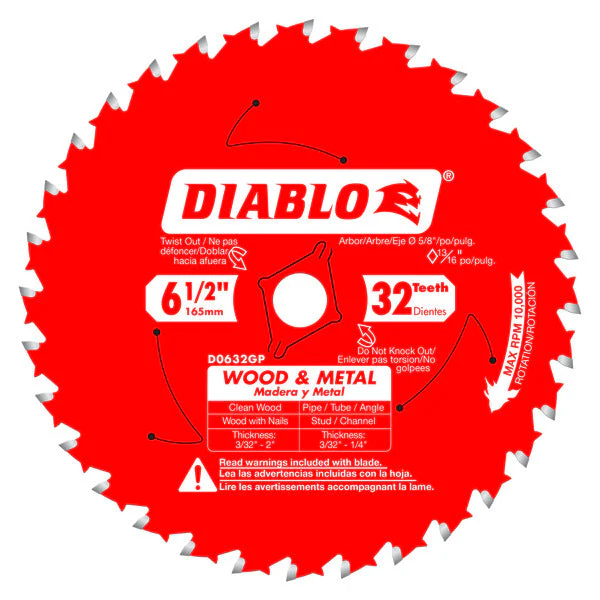 008925143697_07f7f374-2136-4045-99f9-d1d2c3bbb8d1_1200x1200.webp Diablo D0632GPX 6-1/2" x 32 Tooth Wood & Metal Carbide Saw Blade