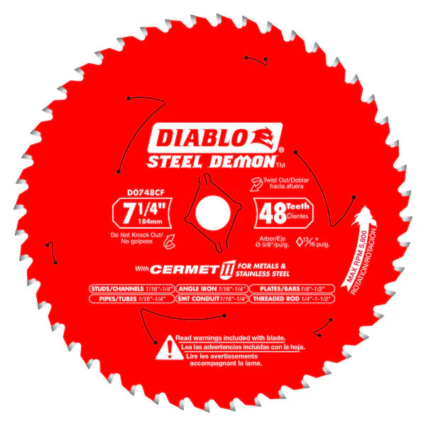 Diablo D0748CFX 7-1/4" x 48 Tooth Steel Demon™ Cermet II Saw Blade for Metals and Stainless Steel