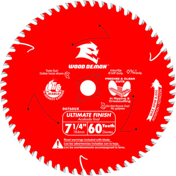 Diablo D0760UXA 7-¼ 60-Teeth Wood Demon™ Ultimate Finish Carbide Saw Blade for Wood