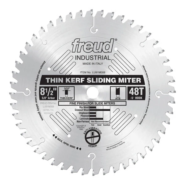 Freud LU91M008 8-1/2" Thin Kerf Sliding Compound Miter Saw Blade