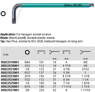 05022521001 WERA 950 SPKL BALL/SUPER HEX L KEY 1/8"