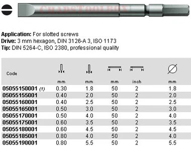 05055170001 WERA 800/00Z SLOT BIT 0.5 X 4.0 X 50MM, 3MM DRIVE