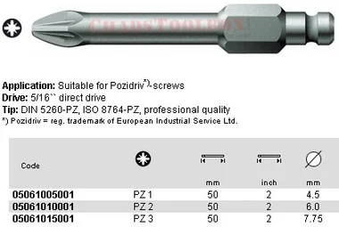 05061015001 WERA 855/5Z POZI BIT PZ3 X 50MM, 5/16" DRIVE