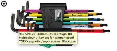 WERA 05073599001 967 SPKL/9 TX BO MULTICOLOUR SB L-KEY SET FOR TAMPER-PROOF TORX SCREWS