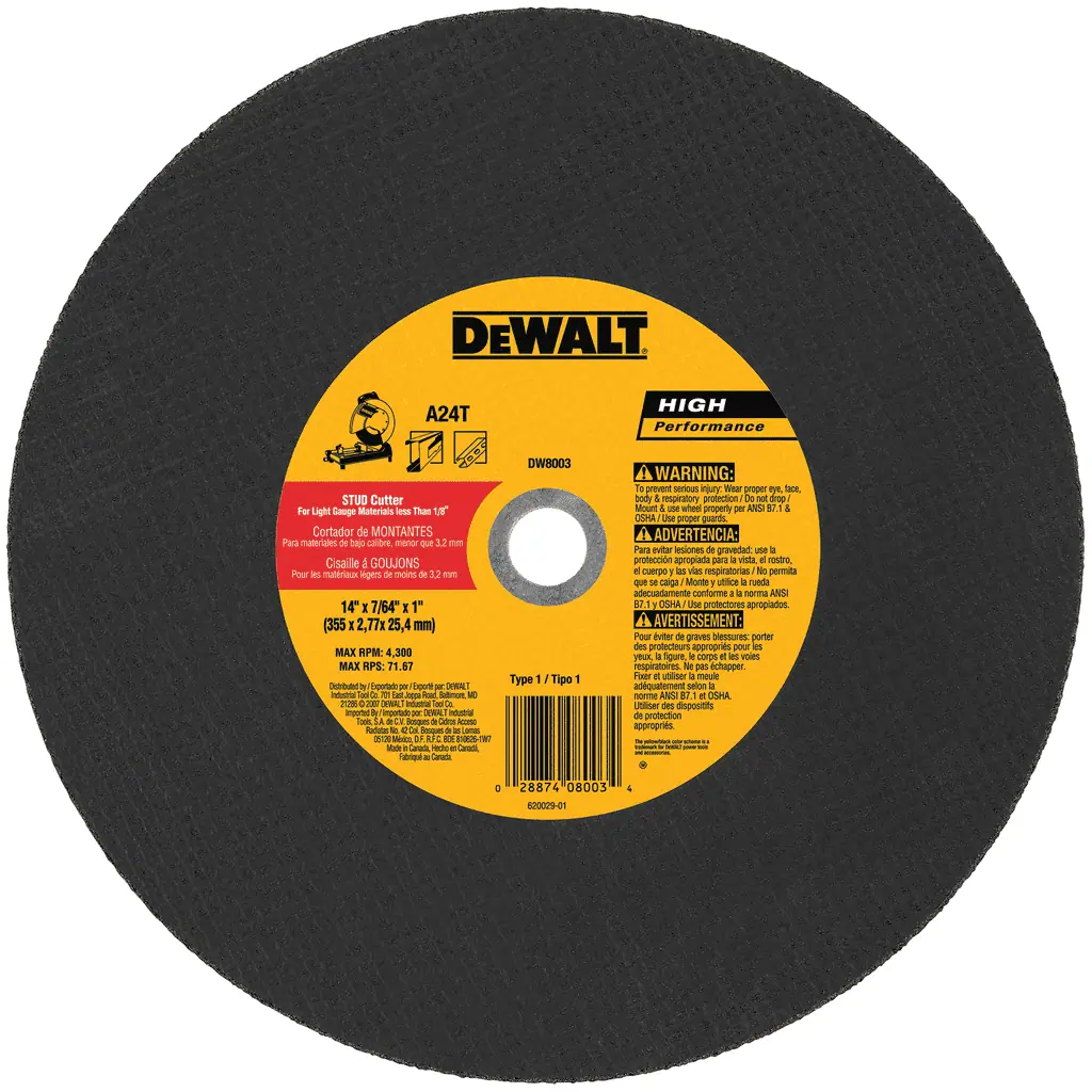 DeWalt 14" x 1" Stud Cutter Chop Saw Wheel