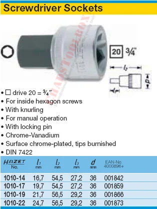 HAZET 1010-19 SCREWDRIVER SOCKET