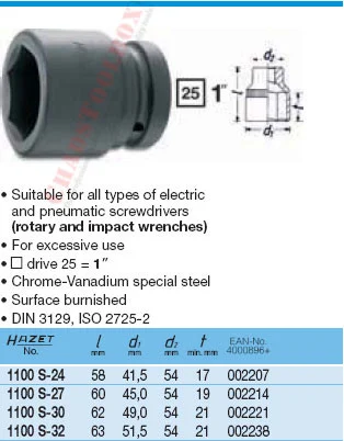 HAZET 1100S-27 6-POINT IMPACT SOCKET