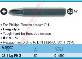 HAZET 2215LG-PH2 SCREWDRIVER BIT