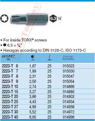 HAZET 2223-T20 TORX-SCREWDRIVER BIT