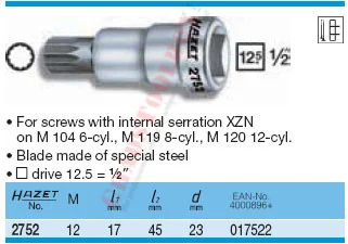 HAZET 2752 SCREWDRIVER SOCKET