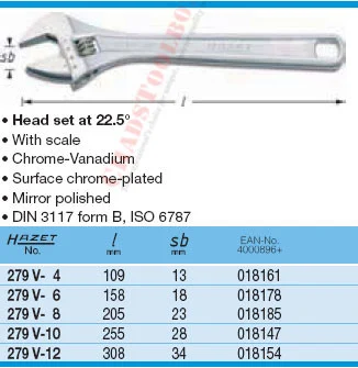 HAZET 279V-10 ADJUSTABLE WRENCH