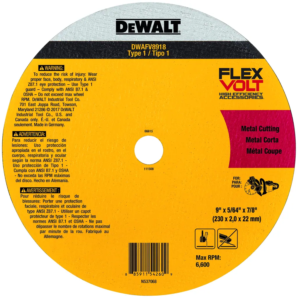 DeWalt FLEXVOLT Type-1 Ceramic Metal Cut-Off Wheel