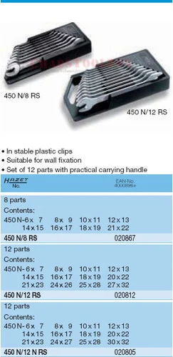 HAZET 450N/12RS DOUBLE OPEN END WRENCHES SET
