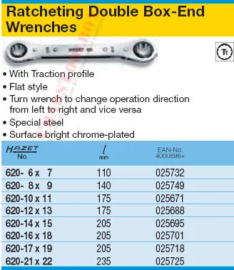 HAZET 620-6X7 RATCHETING BOX WRENCH
