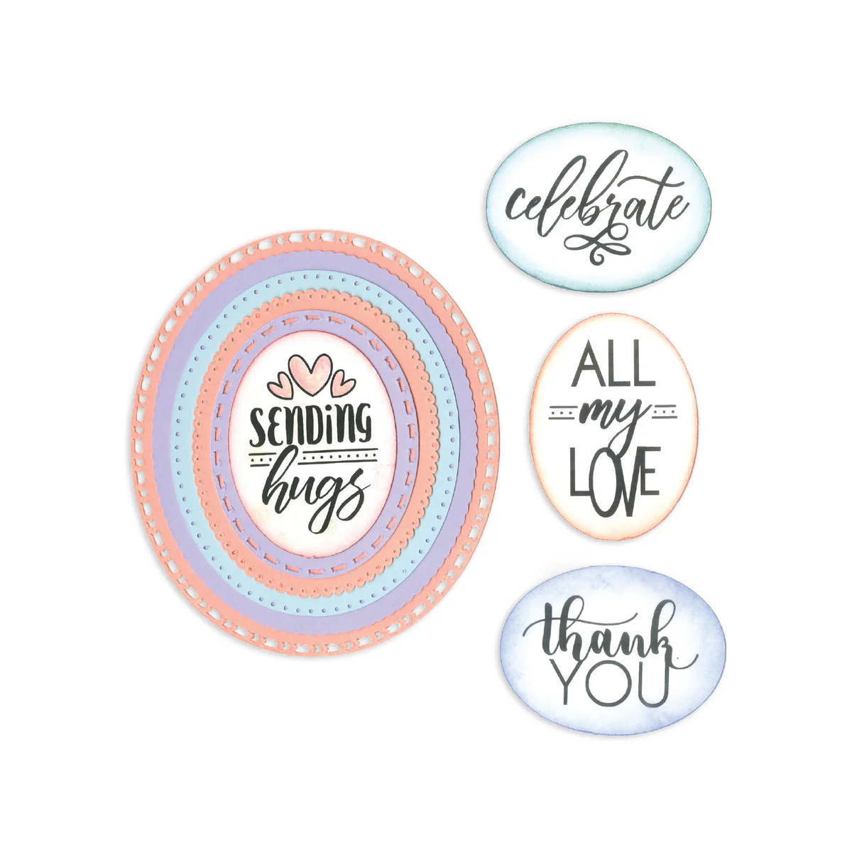 Sizzix Framelits Die Set 6PK w/Stamps - Layered Ovals