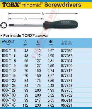 HAZET 803-T20 TORX SCREWDRIVER