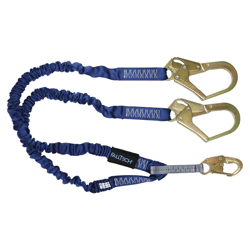 falltech 8240Y3 4½' to 6' ElasTech Energy Absorbing Lanyard, Double-leg with Steel Connectors