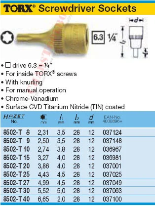 HAZET 8502-T10 TORX SCREWDRIVER SOCKET