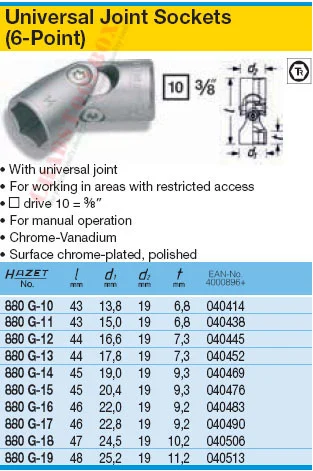 HAZET 880G-15 6-POINT SOCKET WITH JOINT