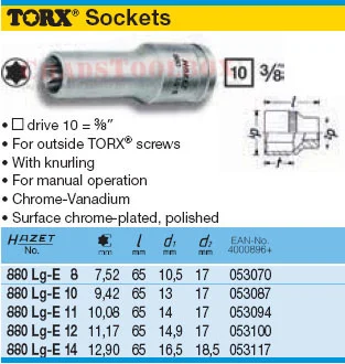 HAZET 880LG-E8 TORX SOCKET
