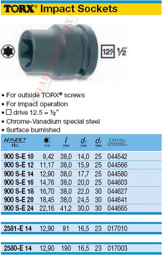 HAZET 900S-E10 TORX IMPACT SOCKET