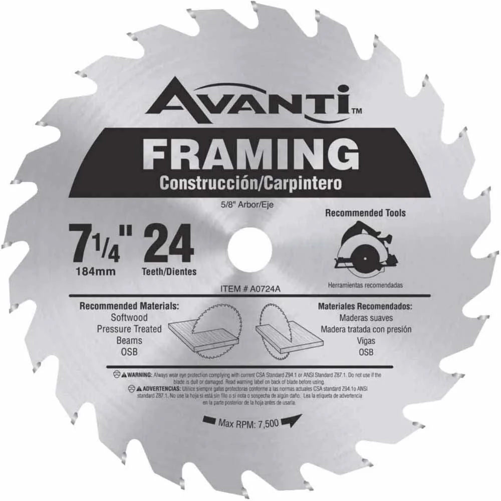 Avanti-A0724A_01.webp Avanti A0724A 7-1/4" x 24-Teeth Framing Saw Blade