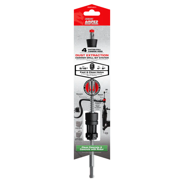 DMAPLA4410_2_1200x1200.webp Diablo 5/16" x 9" AMPED Rebar Demon SDS-Plus 4-Cutter Full Carbide Head Dust Extraction Hammer Drill Bit