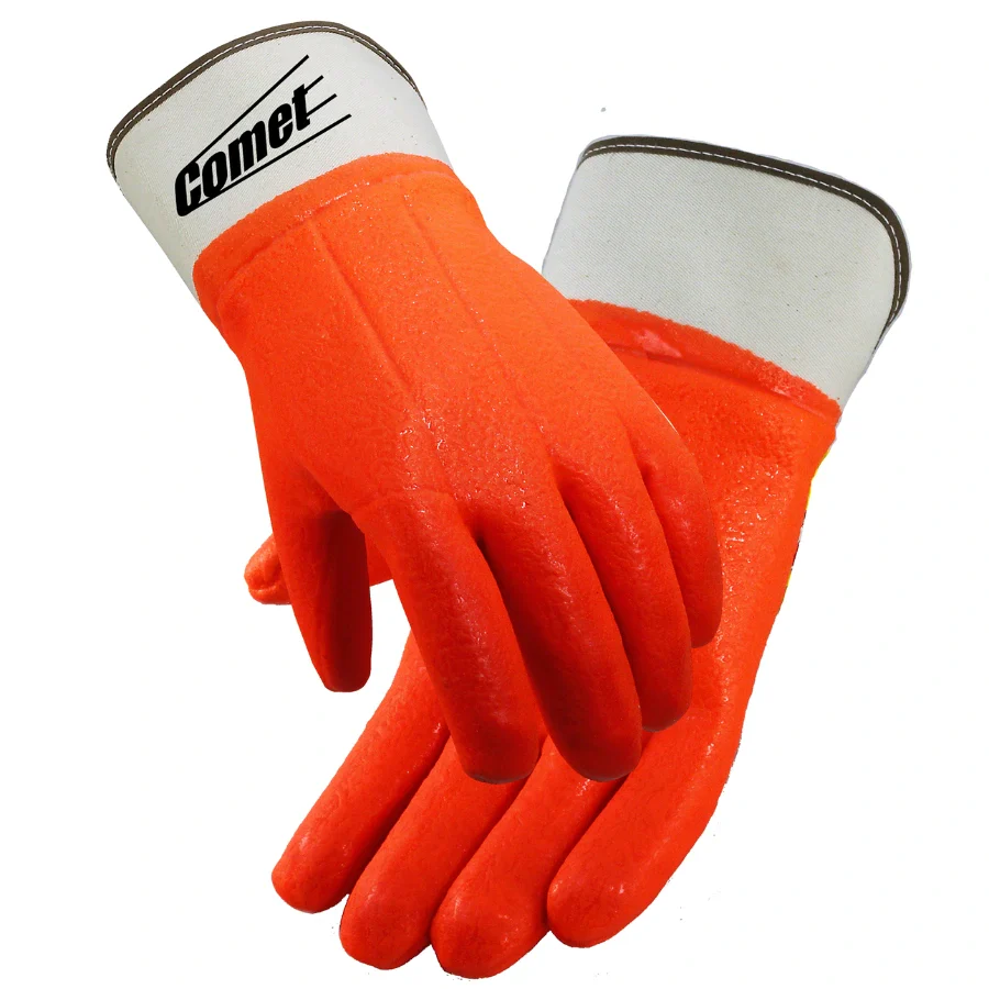 Galeton 72101PR Comet Insulated PVC Coated Gloves, Safety Cuff SafeGaurd Orange PVC Glove