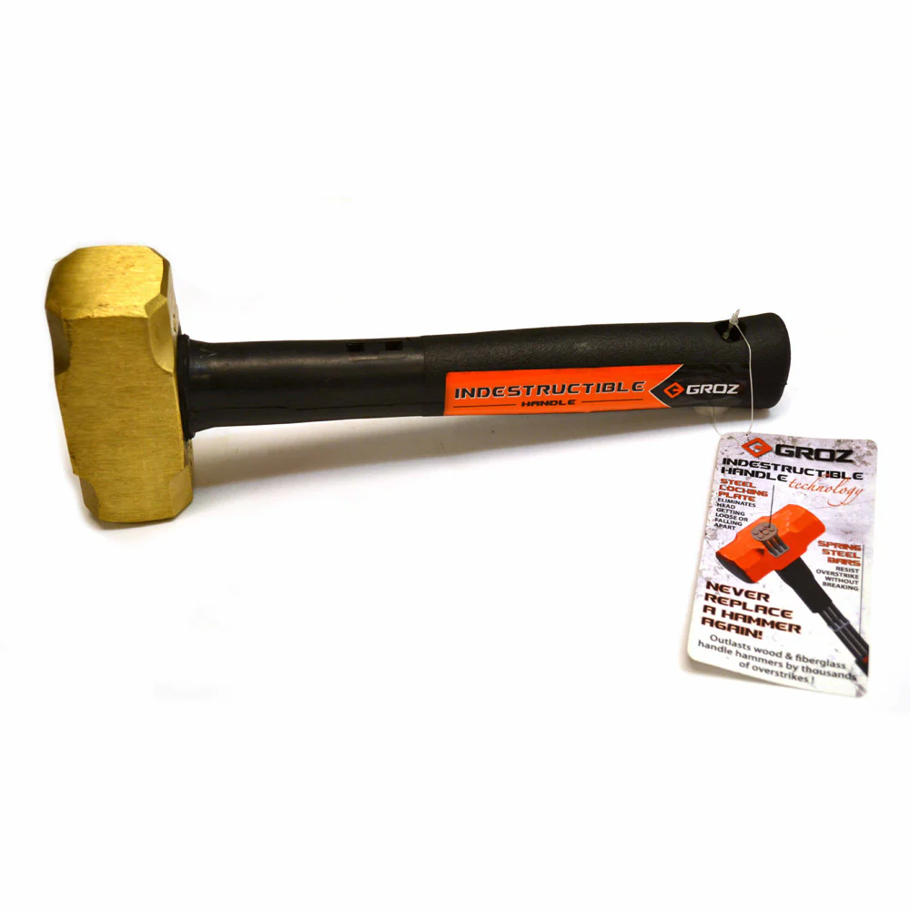 Groz-34702_01_cbbccae1-e222-4eb4-8ebb-c91c78e40885.webp Groz 34702 Indestructible Handle Brass Head Striking Hammer, 4Lb, 12"