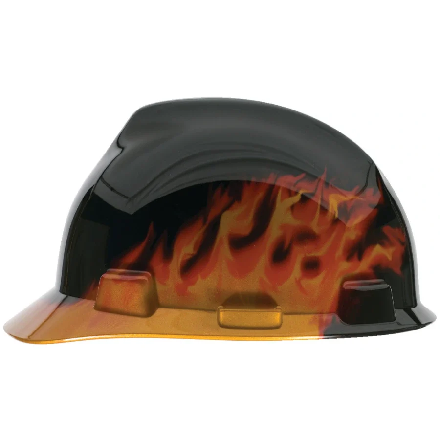 MSA-10092015_1200x1200.webp MSA 10092015 Specialty V-Gard Protective Cap Black Fire - w/ Fas-Trac Suspension