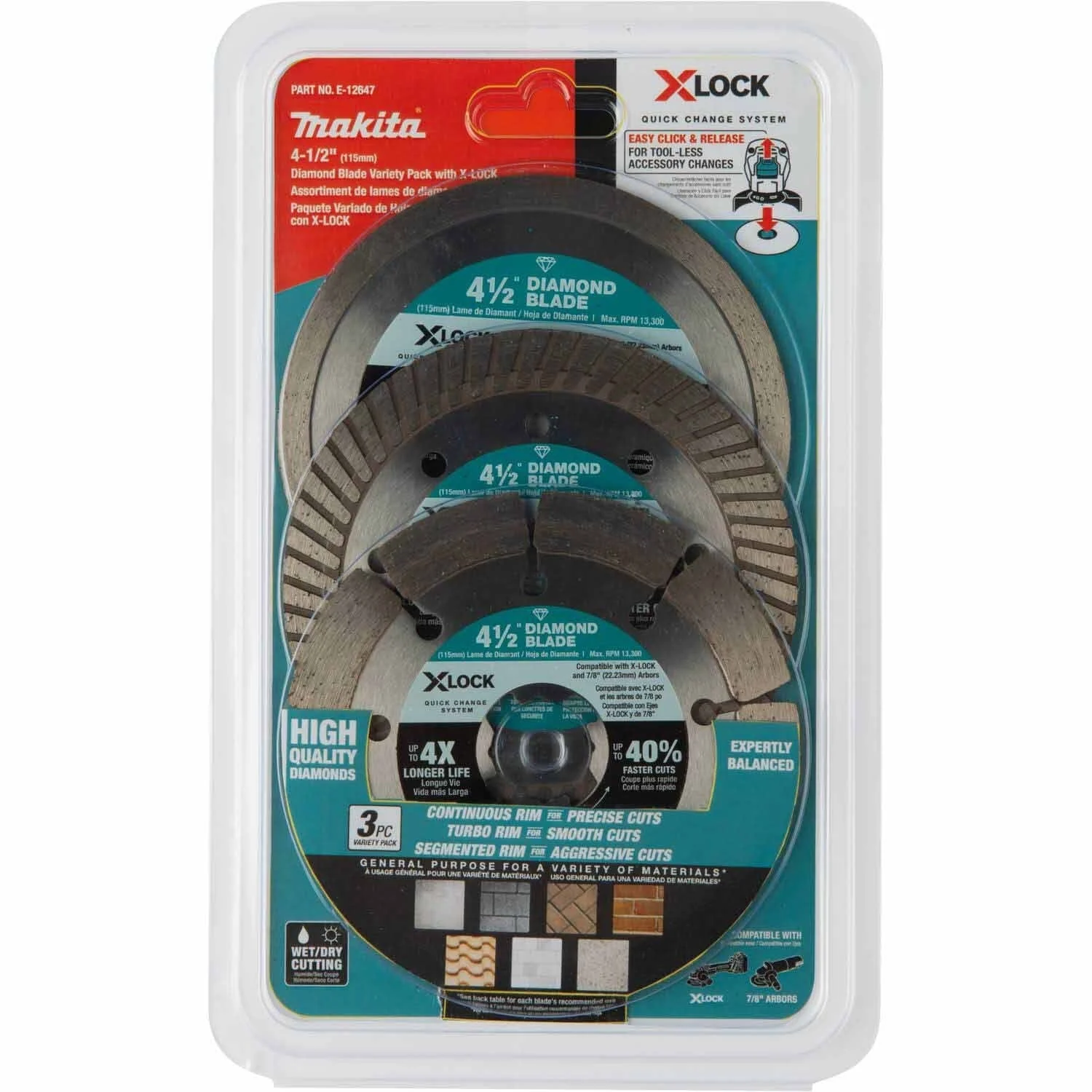 Makita-E-12647_01.webp Makita E-12647 X-LOCK 4-1/2" Diamond Blade Variety Pack, 3/pc