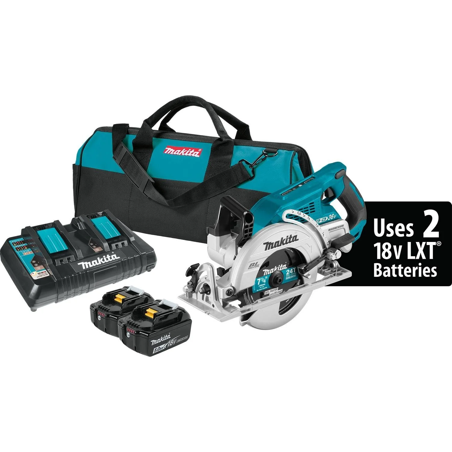 Makita-XSR01PT_01_ba4e62f1-3be8-49c5-b08b-23cd86786949.webp Makita XSR01PT 18V X2 LXT Li-Ion (36V) Brushless Cordless Rear Handle 7-1/4" Circular Saw Kit, 5.0Ah