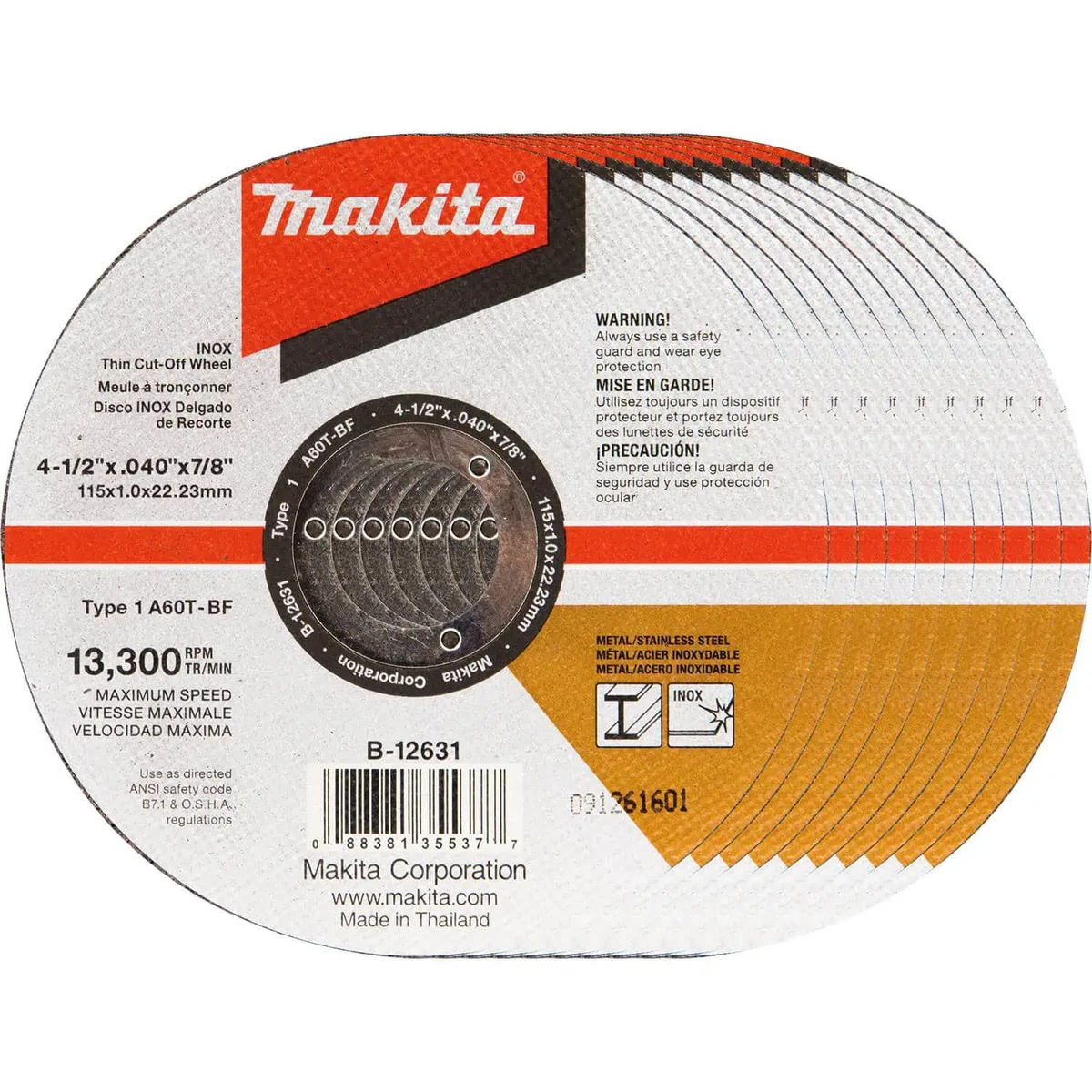 Makita 4-1/2" x 7/8" INOX Thin Cut-Off Wheel - 10/Pack