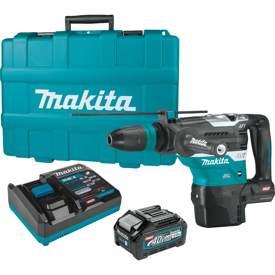 Makita GRH05M1 40V max XGT Brushless 1‑9/16" SDS‑MAX AVT Rotary Hammer Kit, AFT, AWS Capable (4.0Ah)
