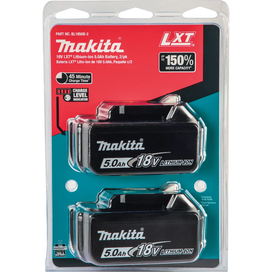 Makita BL1850B-2 18V LXT Lithium‑Ion 5.0Ah Battery, 2/pk