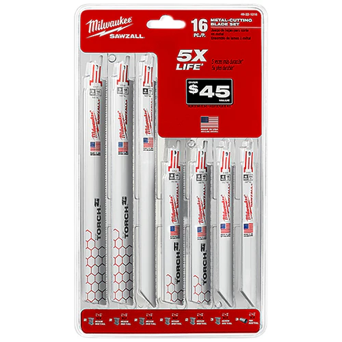 Milwaukee 49-22-1216 SAWZALL Metal Cutting Bi-Metal Reciprocating Blade Set (16 Piece)