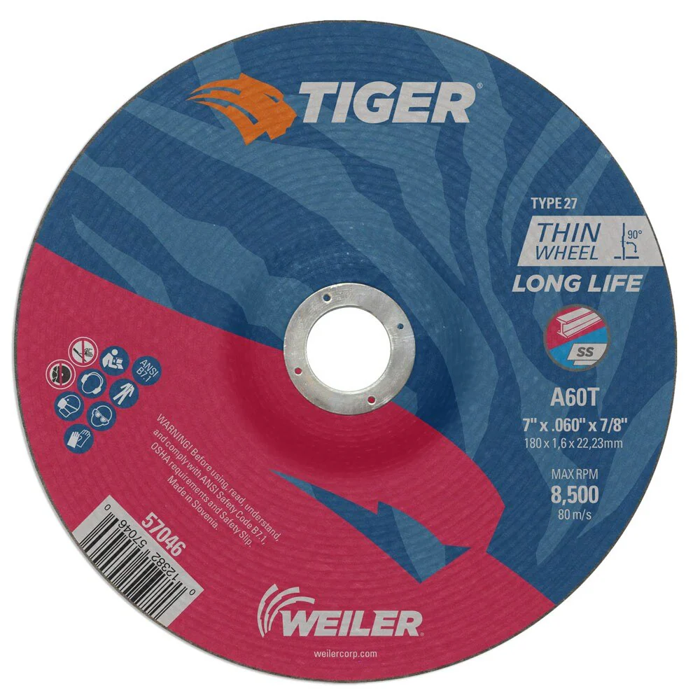 Weiler 57046 7" x .060" TigerType 27 Thin Cutting Wheel, A60T, 7/8" A.H.
