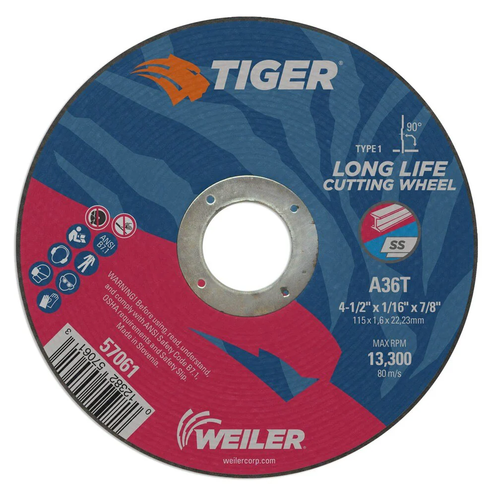 Weiler 57061 4-1/2" x 1/16" TigerType 1 Cutting Wheel, A60T, 7/8" A.H.