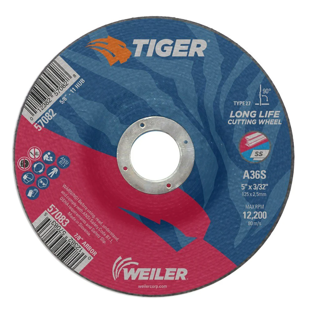 Weiler 57083 5" x 3/32" TigerType 27 Cutting Wheel, A60T, 7/8" A.H.